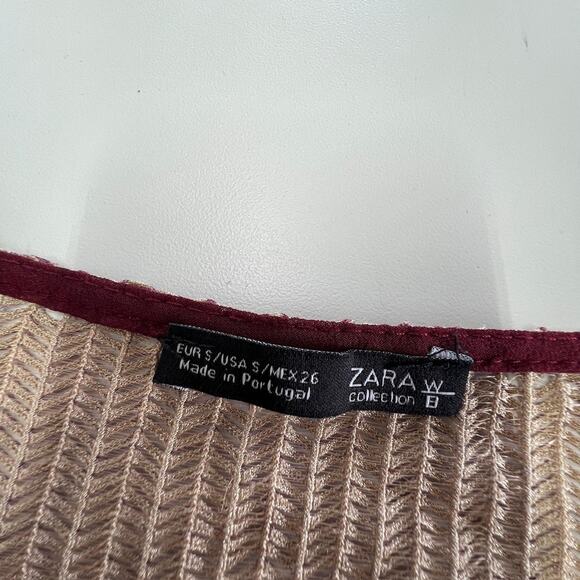 Zara Shirt Womens Small Red Brown Geometric Pleat Textured Top Oversized - Picture 3 of 8